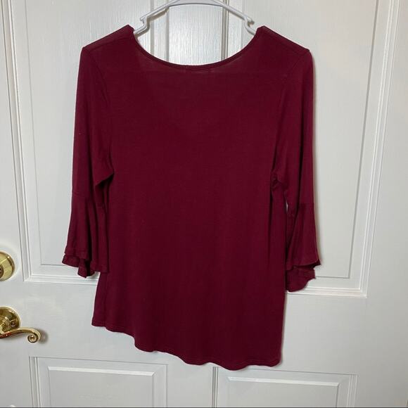 Spring Flowy wine Pink Peony Asymetrical hem bell sleeves M - Picture 3 of 7